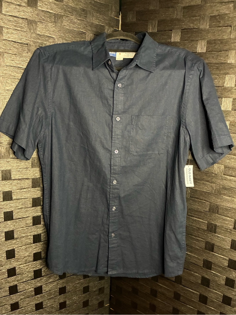 Old Navy Men's Linen Short-Sleeve Button-Down Shirt - Dark Navy Blue